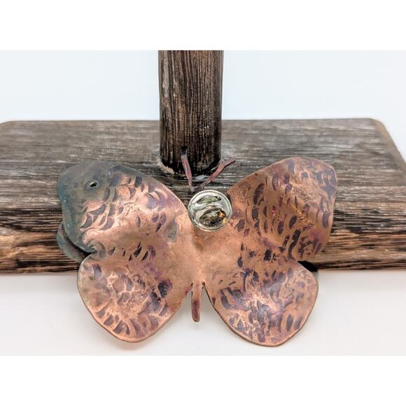 Three Piece Lot of Copper Cuff Bracelets & Large 3.25 x 2.25" Butterfly Pin - Picture 3 of 9